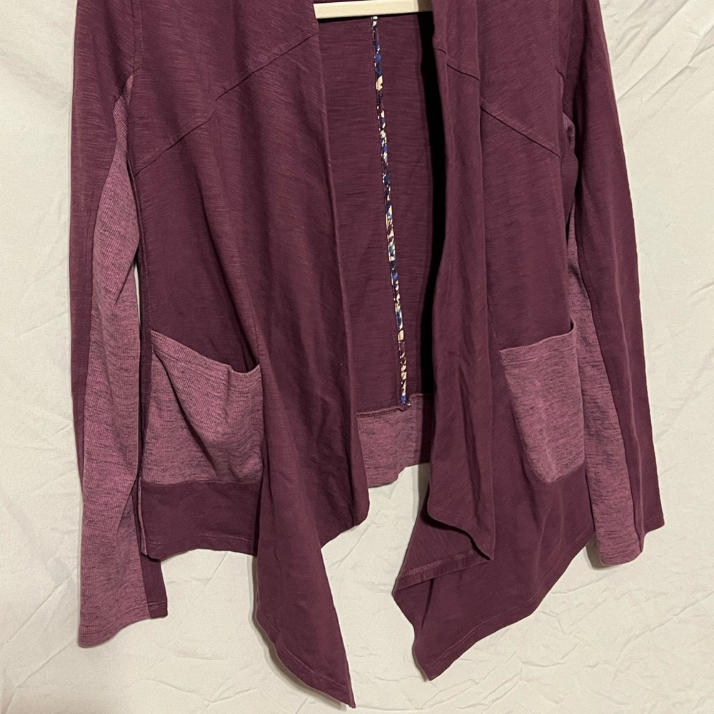 S LOGO Lori Goldstein Eggplant Waterfall Open Front Cardigan - Picture 2 of 10